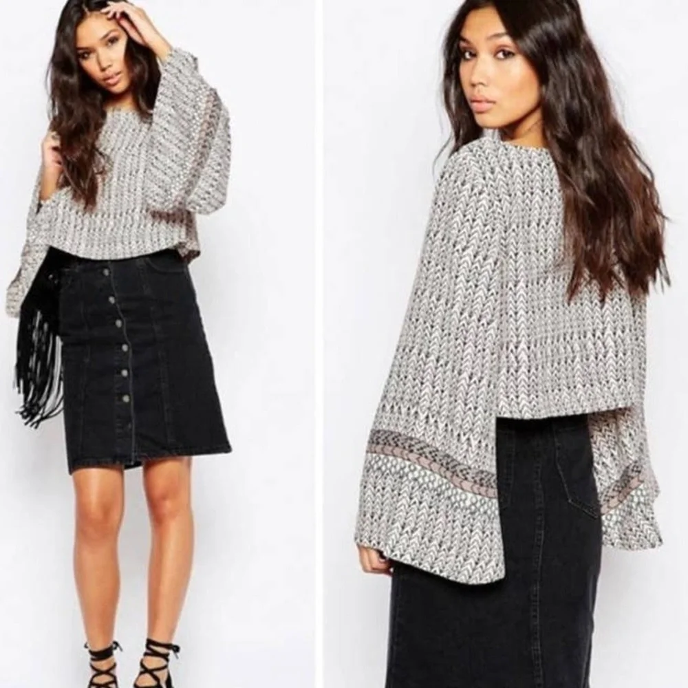 Free People Boho Bell Sleeve Crop Top Western